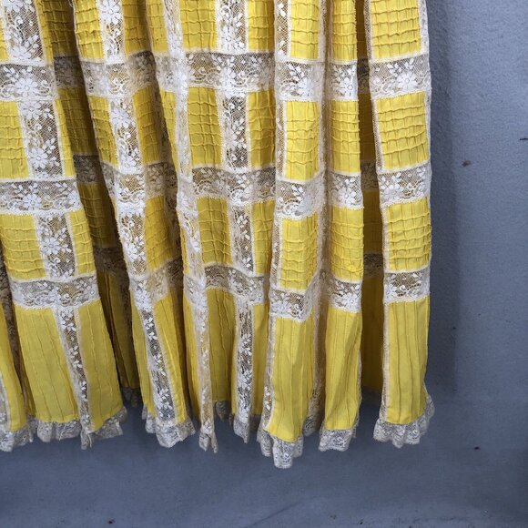 Vintage 1970s Boho Hippy Mexican Wedding Dress Tachi Castillo 14 Yellow Maxi - Picture 9 of 16